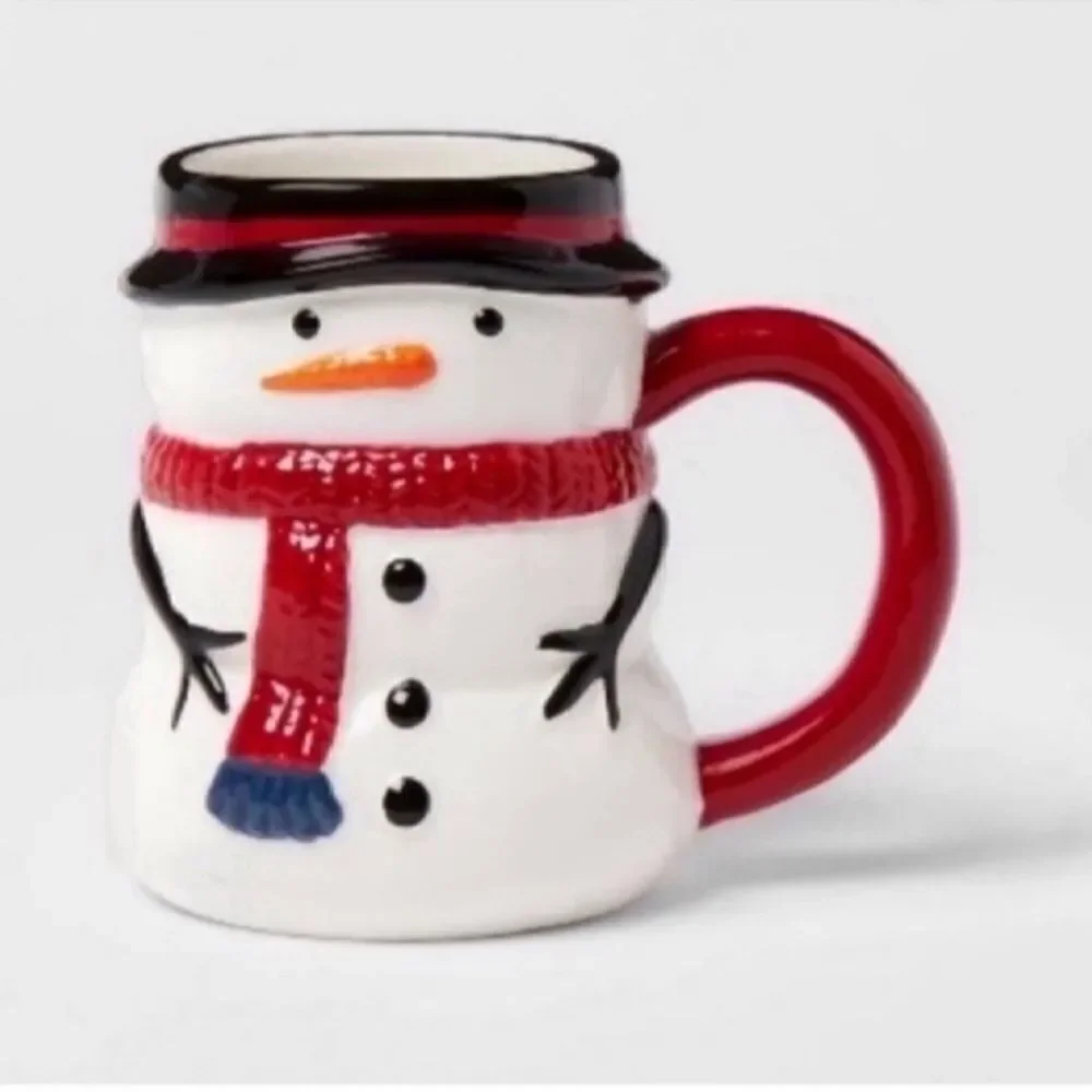 Set of 2 Christmas Snowman Mug Winter Red Scarf Seasonal Dining